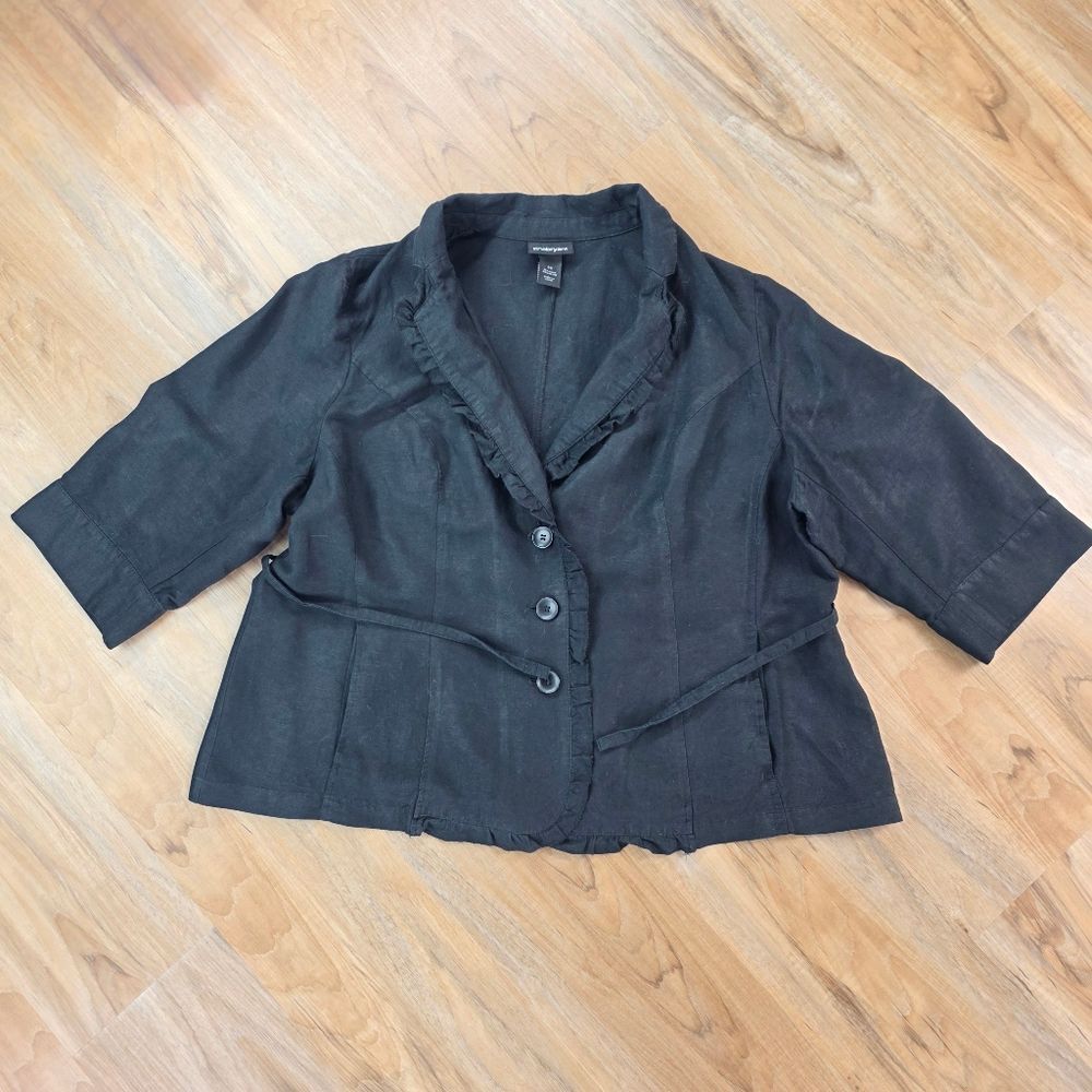 💇‍♀️Lane Bryant Black Linen & Rayon Ruffle Lined Jacket Size 20